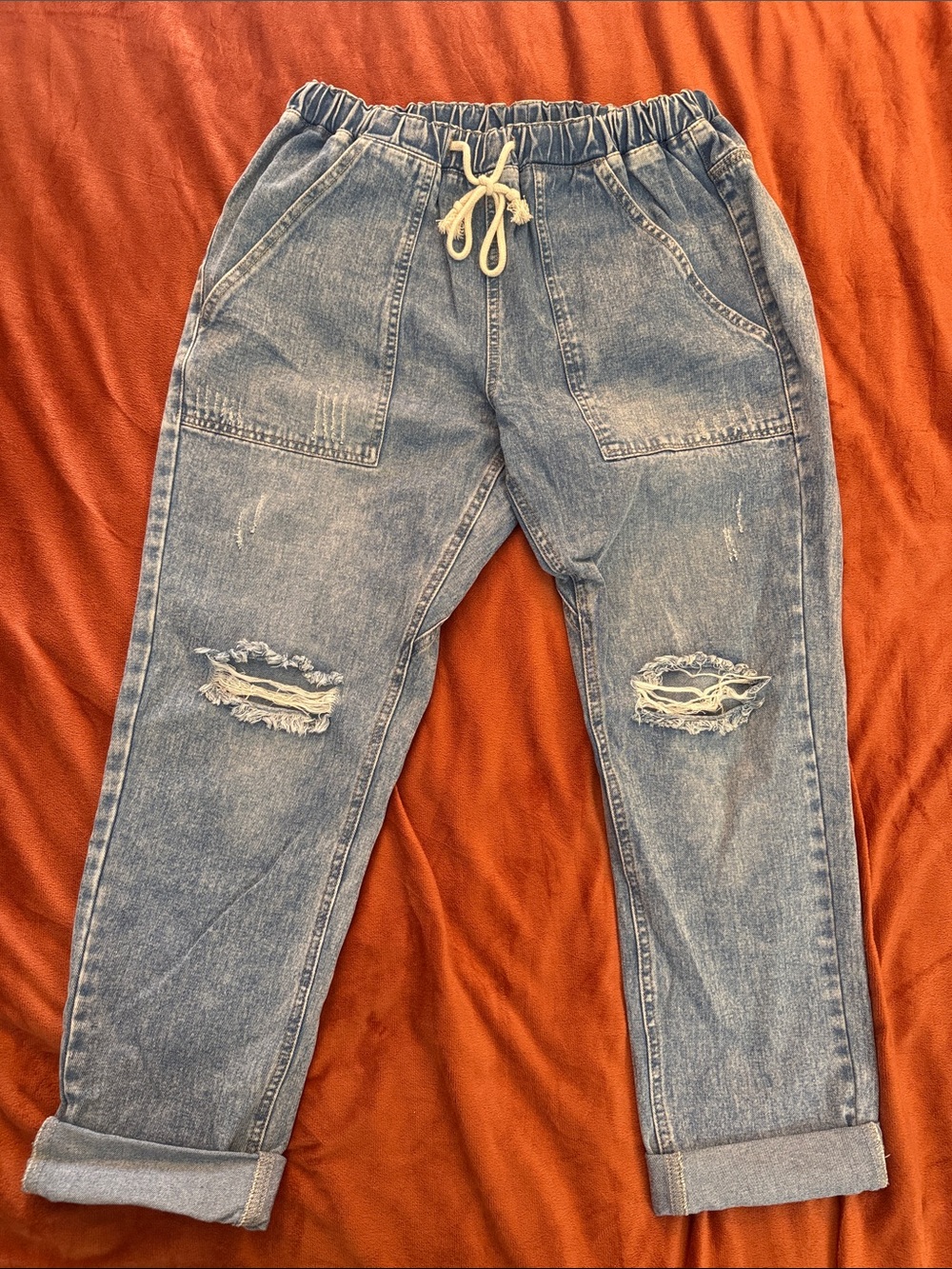 SHEIN Light Blue Relaxed Distressed Denim Joggers